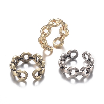 Brass Cuff Rings, Open Rings, Long-Lasting Plated, Cable Chain Shape, Mixed Color, US Size 6(16.5mm)