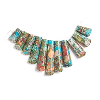 Synthetic Regalite/Imperial Jasper/Sea Sediment Jasper Beads Strands, Graduated Fan Pendants, Focal Beads, with Silver Line, Dyed, Colorful, 16~39x10x5~6mm, Hole: 1mm, 11pcs/set