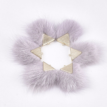 Faux Mink Fur Tassel Pendant Decorations, with Brass Findings, Light Gold, Thistle, 40~42x20~30x5.5~7mm, Hole: 2mm