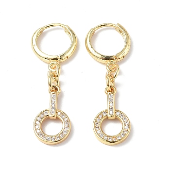 Clear Cubic Zirconia Circle Ring Dangle Hoop Earrings, Rack Plating Brass Jewelry for Women, Golden, 35mm, Pin: 0.9mm