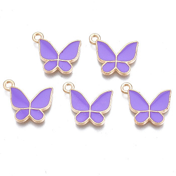 Alloy Enamel Pendants, Cadmium Free & Lead Free, Butterfly, Light Gold, Dark Violet, 15x17x2mm, Hole: 1.6mm