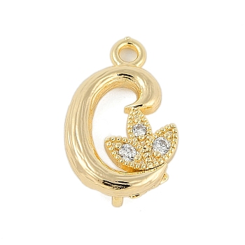 Brass Crystal Rhinestone Letter Links Connector Charms, Real 18K Gold Plated, Letter C, 15x10x4mm,  Hole: 1.2mm and 1.5mm