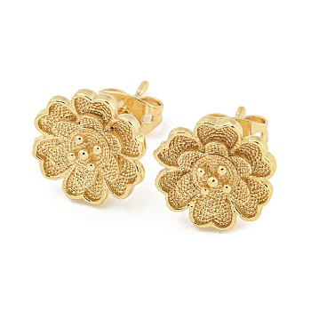 Brass Ear Studs, Flower, Real 18K Gold Plated, 11.5mm