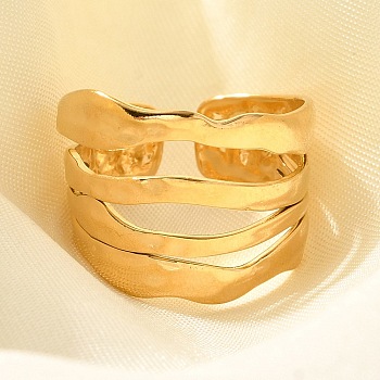 304 Stainless Steel Multi-layer Open Cuff Rings for Women, Real 18K Gold Plated, 15.5mm, Adjustable