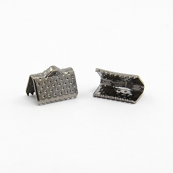 Iron Ribbon Crimp Ends, Gunmetal, about 7mm long, 10mm wide, hole: 2mm