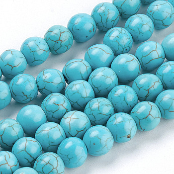 Kunsttürkisfarbenen Perlen Stränge, Runde, Türkis, 8 mm, Bohrung: 1 mm, ca. 50 Stk. / Strang