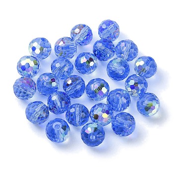 AB Color Plated Glass Beads, Faceted Round, Cornflower Blue, 8x7mm, Hole: 1.5mm
