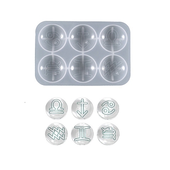 DIY Silicone Molds, for Refrigerator Magnets Making, Resin Casting Pendant Molds, For UV Resin, Epoxy Resin Molds Making, Half Round with Constellation Pattern, White, 128x86x13.5mm, Inner Diameter: 36mm