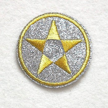 Computerized Embroidery Cloth Iron on/Sew on Patches, Costume Accessories, Appliques, Flat Round with Star, Gold, 44mm