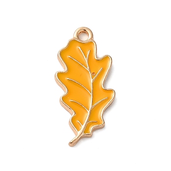 Thanksgiving Day Theme Alloy Enamel Pendants, Golden, Leaf Charm, Gold, 23x11x1.5mm, Hole: 1.6mm