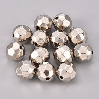 CCB Plastic Beads, Round, Faceted, Platinum, 15.8x16mm, Hole: 2.4mm