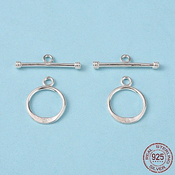 Sterling Silver Toggle Clasps, Ring: 16x12mm, Bar: 21x6mm, Hole: 2mm