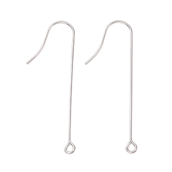 316 Surgical Stainless Steel Earring Hooks, with Horizontal Loops, Stainless Steel Color, 40mm, Hole: 1.8mm, 21 Gauge, Pin: 0.7mm