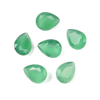 Natural Green Onyx Agate(Dyed & Heated) Cabochons, Teardrop, Faceted, Dyed and Heated, 8x6x3.5mm