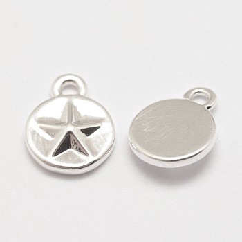 Brass Pentacle Charms, Cadmium Free & Nickel Free & Lead Free, Flat Round and Star, Platinum, 10x8x2mm, Hole: 1mm