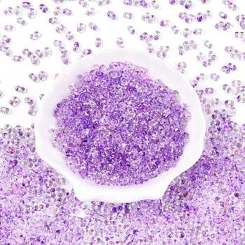 Spray Painted with Glitter Powder Glass Seed Beads, Peanut, Dark Orchid, 6~6.5x4x3mm, Hole: 1.4~1.5mm, about 4000pcs/pound