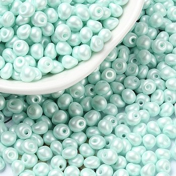6/0 Glass Seed Beads, Opaque Colours Luster, Teardrop, Light Cyan, 4~5x4~4.5x3~4mm, Hole: 0.8~0.9mm, about 5625pcs/pound