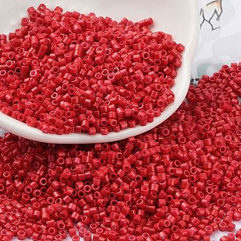 Baking Paint Glass Seed Beads, Cylinder, Crimson, 2x1.5mm, Hole: 1mm, about 50398pcs/pound