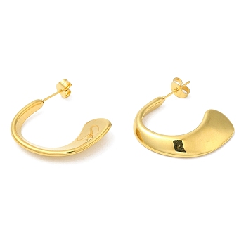Ion Plating(IP) 304 Stainless Steel Arch Stud Earrings, Real 18K Gold Plated, 26x23x4~10mm