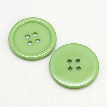 Resin Buttons, Dyed, Flat Round, Light Green, 28x3mm, Hole: 2mm, 98pcs/bag