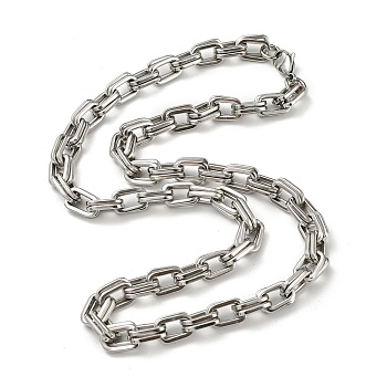 201 Stainless Steel Boston Link Chain Necklace, Rectangle, Stainless Steel Color, 22.05 inch(56cm)