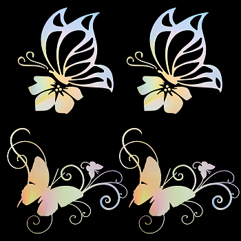 2 Sheets Reflective PVC Waterproof Car Stickers, with 2 Sheets Self-Adhesive Laser Decals, for Vehicle Decoration, Butterfly, Mixed Color, 154~166x140~149x0.2mm, Stickers: 147~161x132~144mm