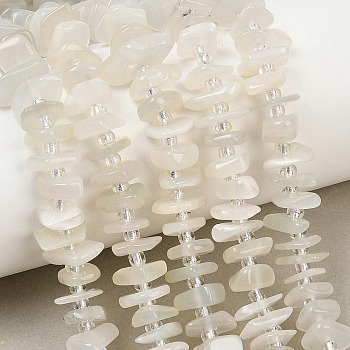 Natural White Moonstone Beads Strands, Nuggets, 7.5~13x6~13x2~5mm, Hole: 0.9mm, about 68~86pcs/strand, 15.35~15.75''(39~40cm)