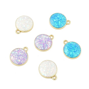 Rack Plating Brass Pendants with Synthetic Opal, Round Charms, Mixed Color, 16x13x3mm, Hole: 1.6mm