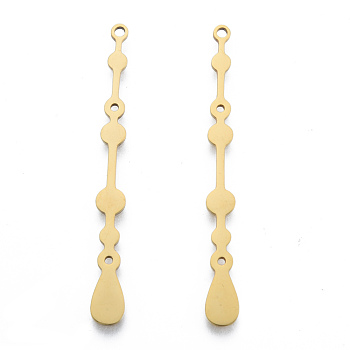 201 Stainless Steel Pendants, Teardrop Charm, Real 18K Gold Plated, 48x5x1mm, Hole: 1.5mm