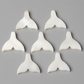 Natural Freshwater Shell Beads, Half Drilled, Mermaid Tail Shape, Creamy White, 17~18x19x3mm, Half Drilled Hole: 0.9mm