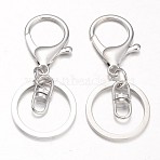 Iron Split Key Rings Keychain Clasp Findings, with Alloy Lobster Claw Clasps and Swivel Clasps, Platinum, 66mm(PALLOY-J682-02P)