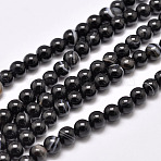 Natural Black Agate Bead Strands, Dyed & Heated, Round, Grade A, Black, 10mm, Hole: 1.2mm, about 38pcs/strand, 14.7 inch(37.3cm)(G-G962-10mm-12-A)
