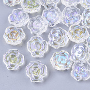 Transparent Glass Beads, AB Color Plated, Flower, Clear AB, 13.5x12.5x5.5mm, Hole: 1.2mm(X-EGLA-T022-01)
