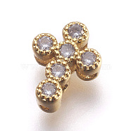 Brass Micro Pave Cubic Zirconia Beads, Lead Free & Cadmium Free, Cross, Clear, Golden, 11x8.5x3.5mm, Hole: 0.8mm(ZIRC-E152-07G-RS)