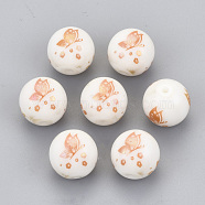 Electroplate Glass Beads, Round with Butterfly Pattern, Rose Gold Plated, 10mm, Hole: 1.2mm(EGLA-S178-12D)