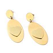 Oval with Heart Long Dangle Stud Earrings with 316 Stainless Steel Pins, Vacuum Plating 304 Stainless Steel Jewelry for Women, Golden, 57mm, Pin: 0.7mm(EJEW-F285-13G)