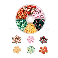 1800Pcs 6 Style Fruit Theme Handmade Polymer Clay Nail Art Decoration, Fashion Nail Care, No Hole, Watermelon & Strawberry & Orange & Apple & Flower, Mixed Color, 3.5~9x3~8x0.1~3mm, 300pcs/style(CLAY-YW0001-23)