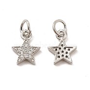 Rack Plating Brass Micro Pave Cubic Zirconia Charms, Long-Lasting Plated, Cadmium Free & Lead Free, with Jump Ring, Star Charm, Platinum, 13x10x2mm, Hole: 4mm(KK-E081-18P)