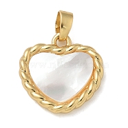 Rack Plating Brass Pave Shell Pendants, Heart Charms, Long-Lasting Plated, Lead Free & Cadmium Free, Real 18K Gold Plated, 16x16x2.5mm, Hole: 3mm(KK-K392-52G)