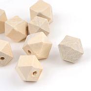 Unfinished Wood Beads, Natural Wooden Beads, Whiten, Polygon, PapayaWhip, 14x14x14mm, Hole: 3mm(WOOD-S661-10)
