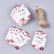 Thank You for Celebrating with Us Paper Gift Tags, Hang Tags, with Jute Twine, for Wedding/Thanksgiving, Rectangle with Flower Pattern, Red, 7x4.5x0.05cm, Hole: 4mm, 50pcs/set(CDIS-K002-D01)