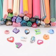 Polymer Clay Nail Art Decoration, Fashion Nail Care, No Hole Tubes, Mixed Shape, 50 Kinds of Styles, Mixed Color, 50x4~6mm(CLAY-Q105-M)
