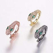 Brass Micro Pave Cubic Zirconia Hoop Earrings, Snake, Mixed Color, 17x14x6mm, Pin: 1.2mm(EJEW-F134-01)