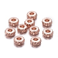 Brass Spacer Beads, Long-lasting Plated, Fancy Cut, Flat Round, Rose Gold, 5x2mm, Hole: 1.8mm(KK-K249-03A-RG)