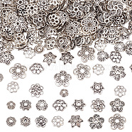 300Pcs 15 Style Tibetan Style Alloy Bead Caps, Flower, Antique Silver, 6~11x3~3.5mm, Hole: 1~2mm, 20pcs/style(FIND-GO0002-02)