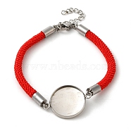 Milan Cord & 304 Stainless Steel Bracelets Making, with Round Tray, Red, Tray: 18mm, 7-3/8 inch(18.8cm)(MAK-H004-02H-P02)