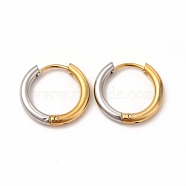 Two Tone 304 Stainless Steel Huggie Hoop Earrings for Women, Golden & Stainless Steel Color, 16x17x2.5mm, Pin: 1mm(EJEW-C011-07B)