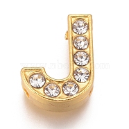 Alloy Slide Charms, with Crystal Rhinestone, Letter, Letter.J, J: 12x9.5x4.2mm, Hole: 2x8mm(PALLOY-WH0070-30J)