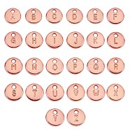 26Pcs Alloy Pendants, Flat Round with Letter A~Z, Rose Gold, 10mm(JX149C)