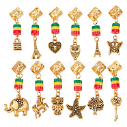 2 Sets 2 Styles Alloy Dreadlocks Beads Set, with Plastic Link, Braiding Hair Pendants Decoration Clips, Antique Golden, 41.5~57.5mm, 1 set/style(OHAR-CP0001-11)